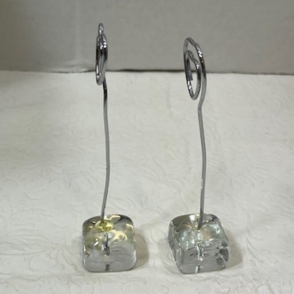 Two(2) Wired Hearts Photo Holder Desk Display Postcard Glass Stand 4.25" Tall - Picture 2 of 5